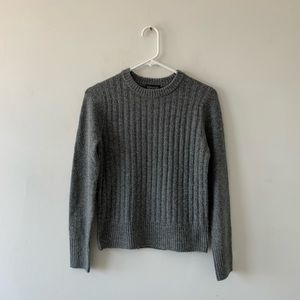 Topshop Gray Ribbed Crewneck Long Sleeve Sweater